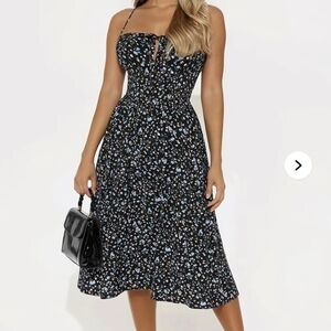 Fashion Nova Black and Blue Floral Midi Dress